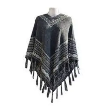 Grey M , L Ladies Printed Woolen Poncho 